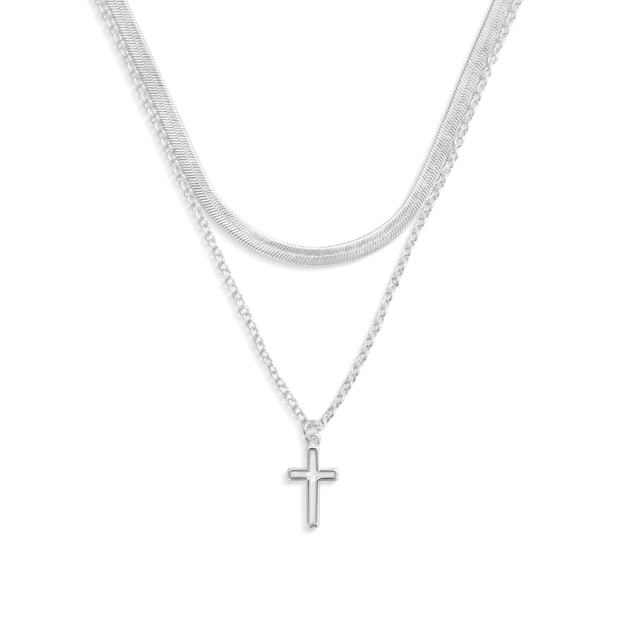 Layered Cross Silver Necklace