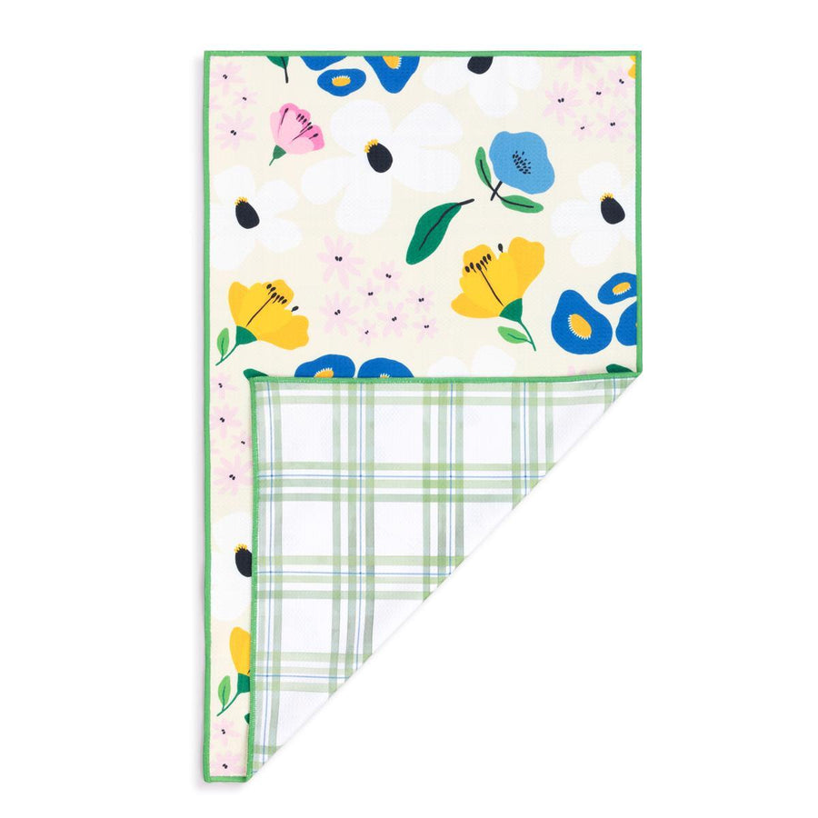 Floral Green Plaid Absorbent Reversible Towel