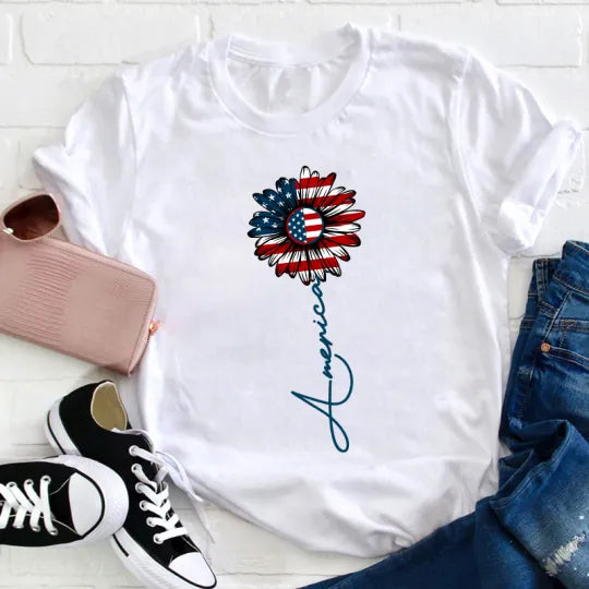 Patriotic Floral Print T-Shirt