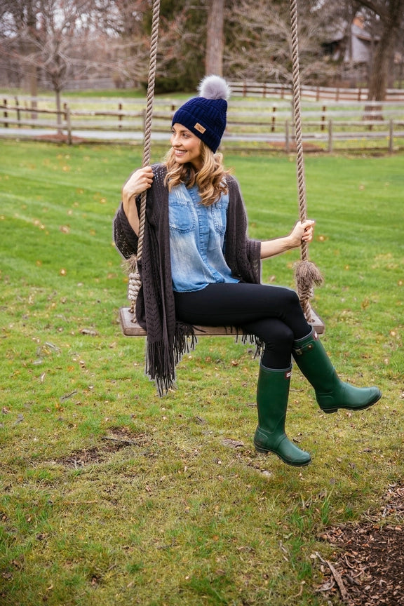 Plush Lined Hat with Pom