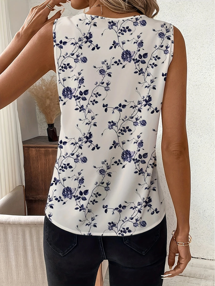 Navy Floral Print Top