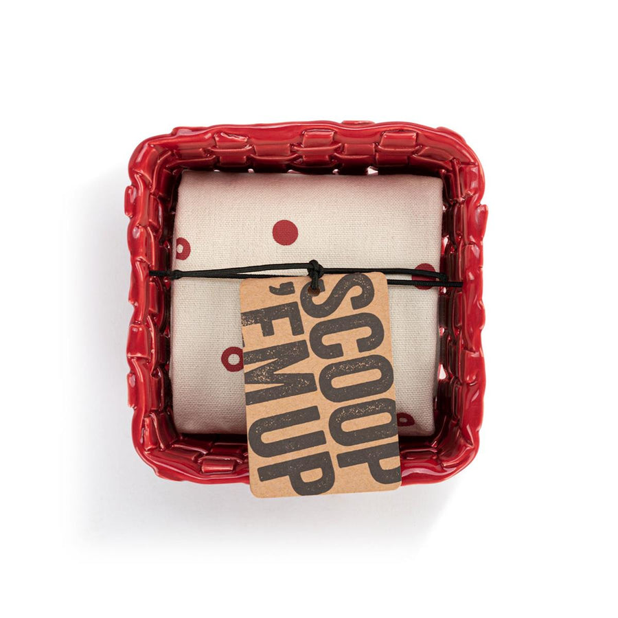 Red Ceramic Berry Dish with Towel