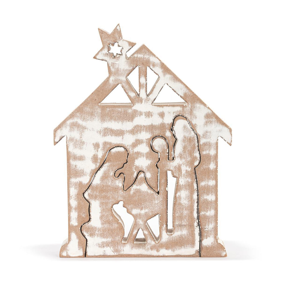 White Washed Wood Nativity Scene