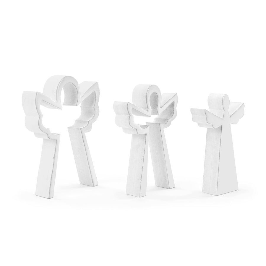White Enamel Wood Nesting Angel Figures