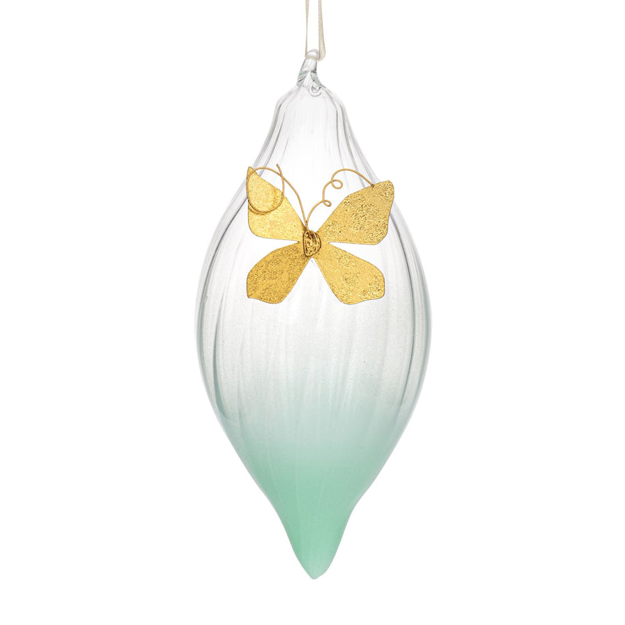 Milk Glass Ornament with Butterfly