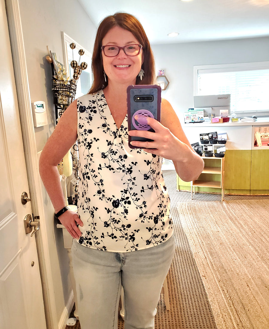 Navy Floral Print Top