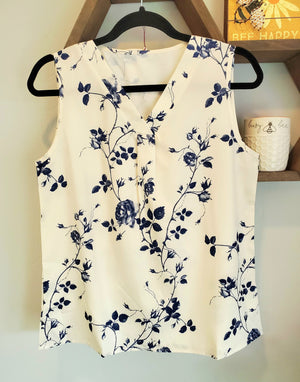 Navy Floral Print Top
