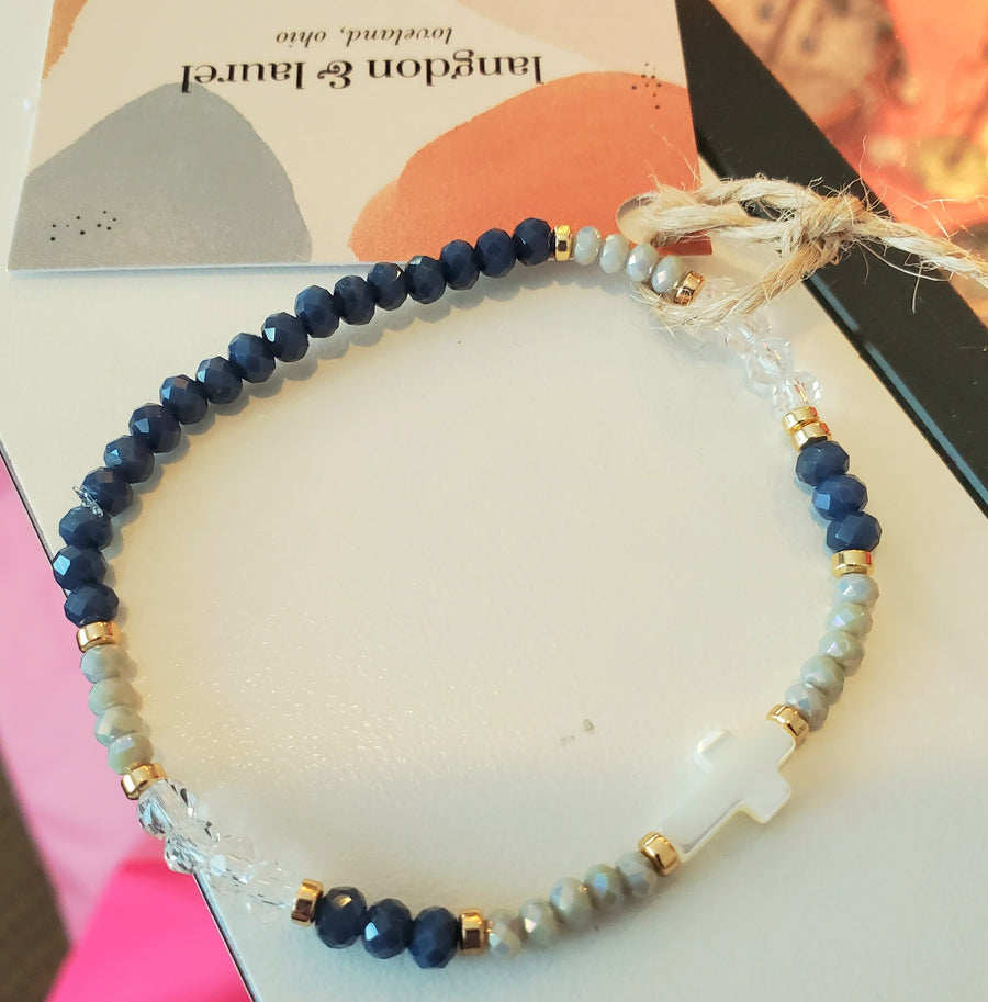 Beaded Pearl Cross bracelets