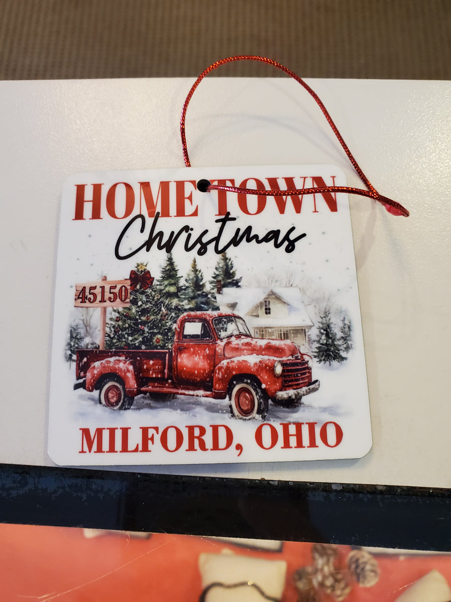 Loveland or Milford Hometown Red Truck Ornament
