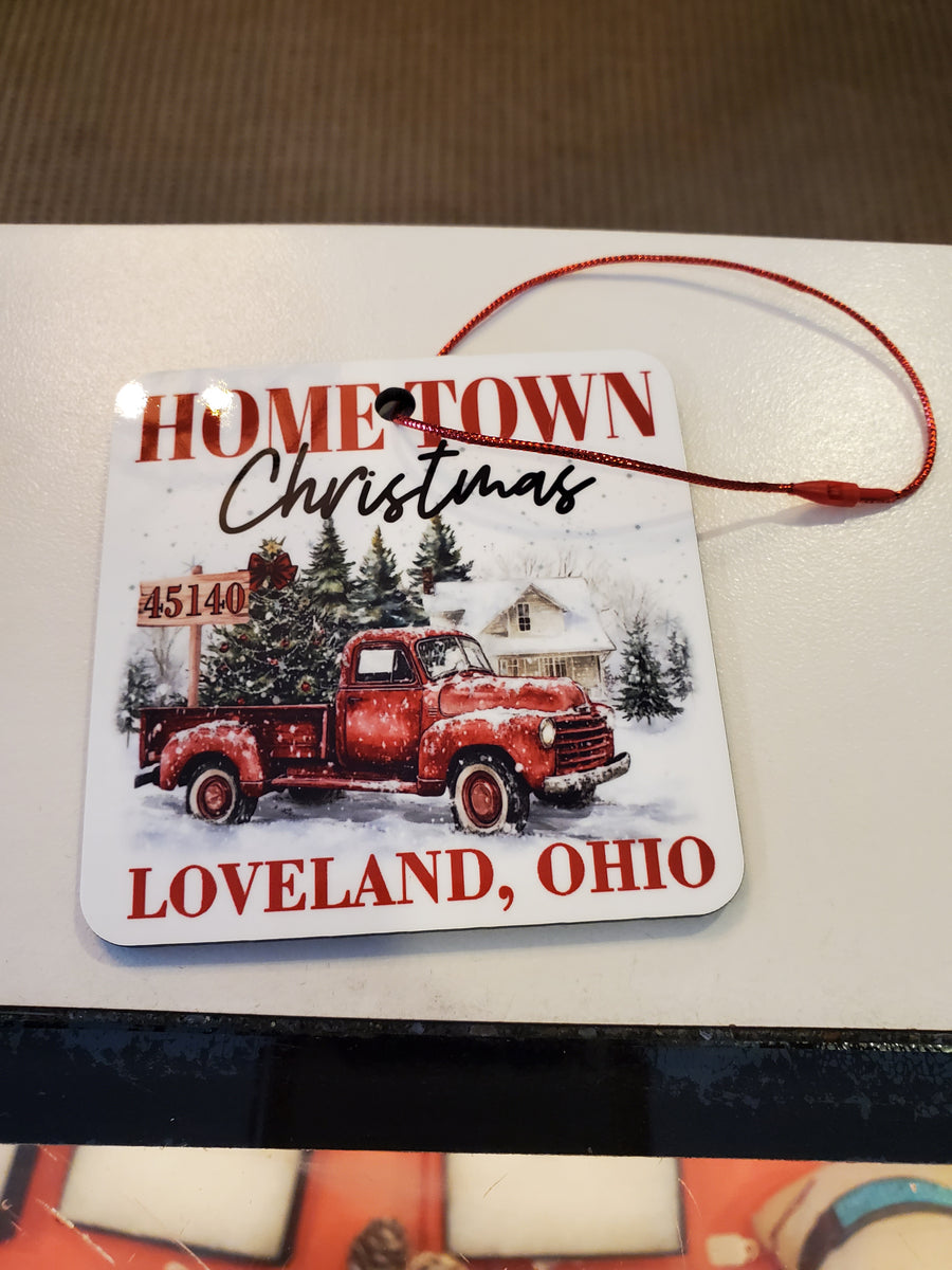 Loveland or Milford Hometown Red Truck Ornament