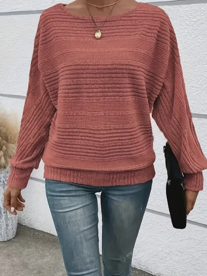 Ribbed Coral Long Sleeve Top