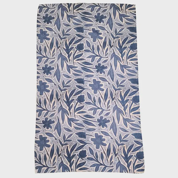 Blue Flower Waffle Weave Towels