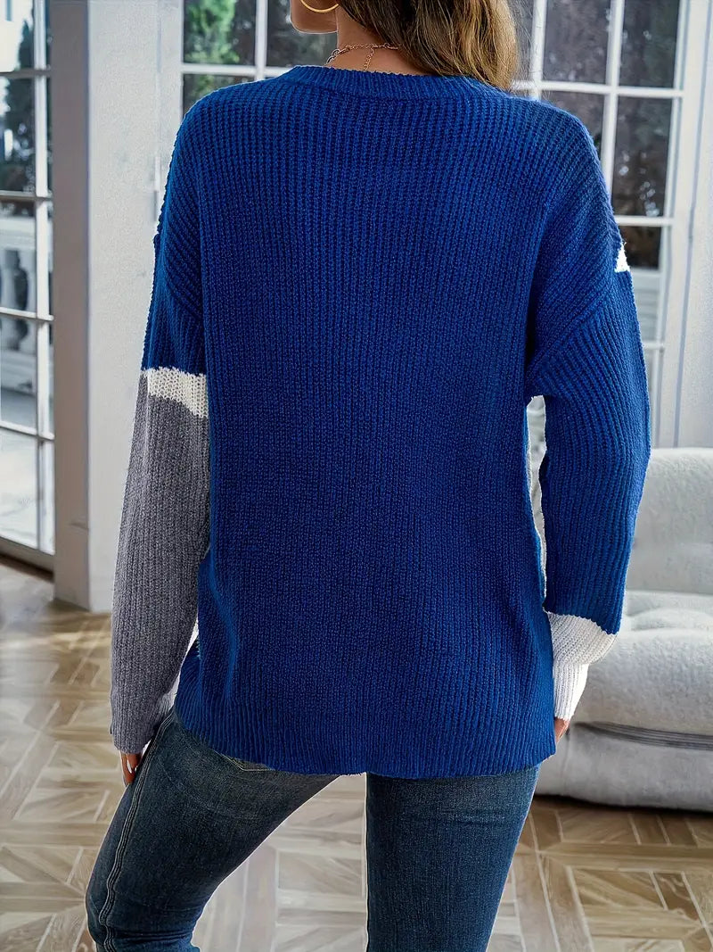 Color Block Drop Shoulder Sweater