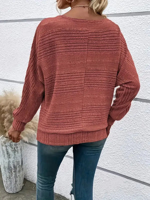 Ribbed Coral Long Sleeve Top