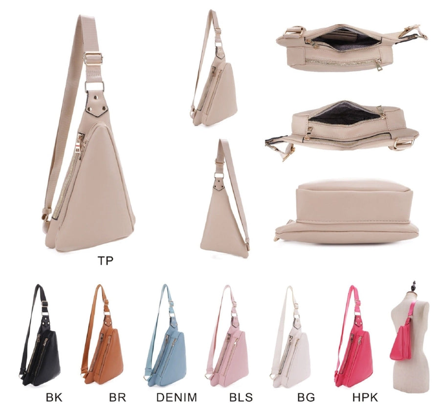 Triangle Double Zipper Sling Bag