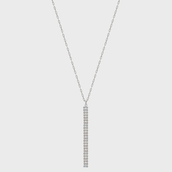 Fox Silver Bar Necklace with Clear Stones