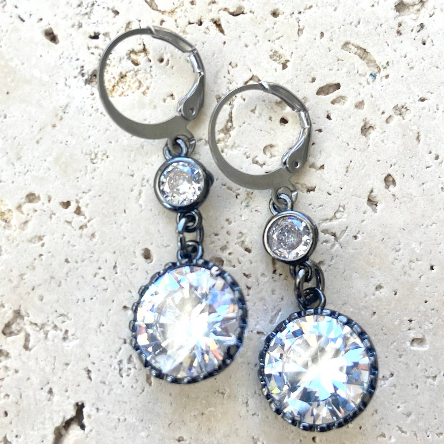 Crystal Deluxe Gunmetal Earrings