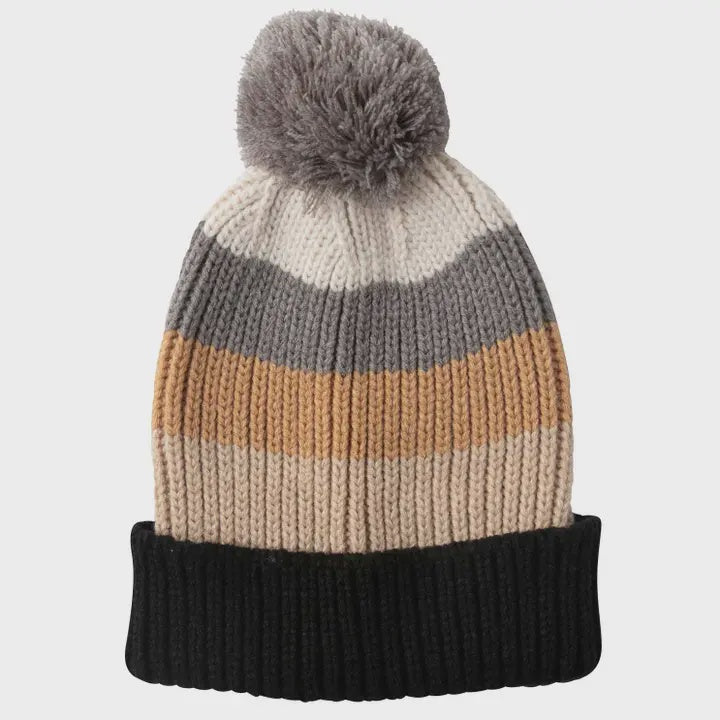 Piccadilly Black Tan Stripe Knit Beanie