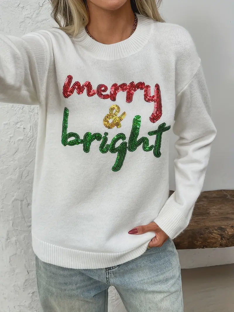 Merry & Bright Sequin Holiday Sweater