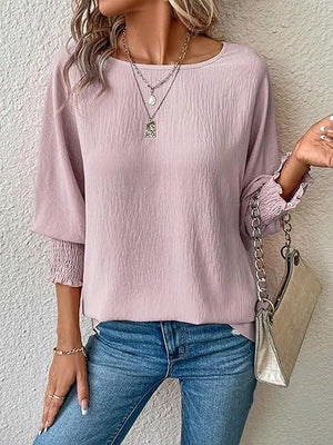 Long Sleeve Shirred Blouse