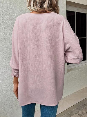 Long Sleeve Shirred Blouse