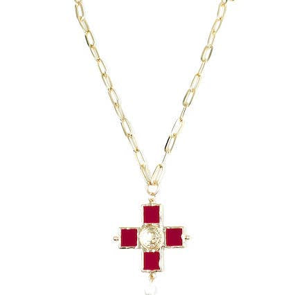 Epic Gold & Red Cross Necklace