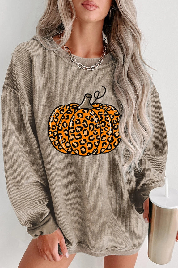 Leopard Pumpkin Corded Sweatshirt