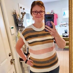 Striped Eyelet Short Sleeve Sweater