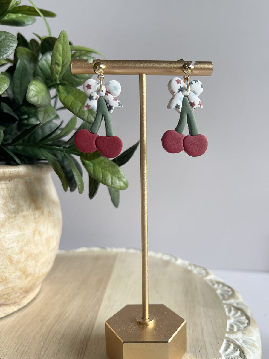 Patriotic Cherry Bow Dangles