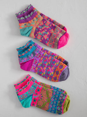 Cozy Ankle Socks Set - Mustard Floral