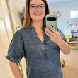 Load image into Gallery viewer, Ruffle Cuff Denim Shirt
