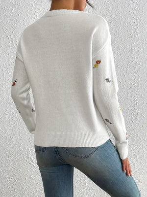 Floral Embroidery Sweater