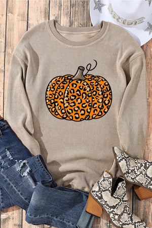 Leopard Pumpkin Corded Sweatshirt