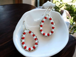 Large Teardrop Border Beaded Earrings