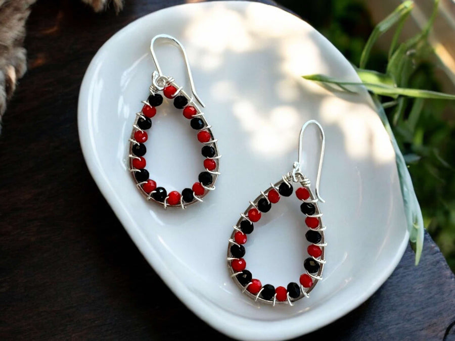 Large Teardrop Border Beaded Earrings