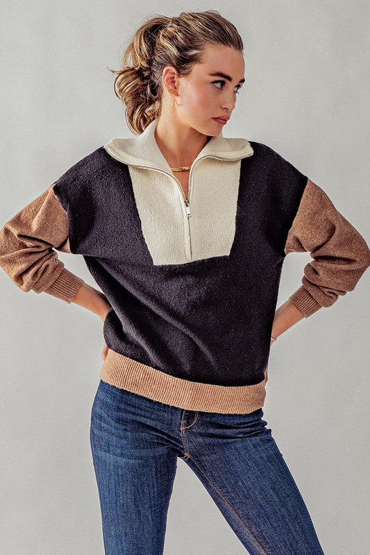 Colorblock Half-Zip Knit Sweater