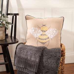 Embroidered Bee Floral Pillow