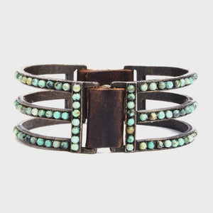 African Turquoise Double Sided Three Bar Bracelet