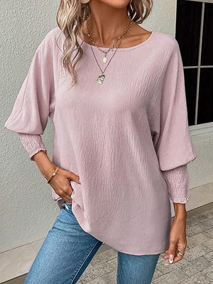 Long Sleeve Shirred Blouse