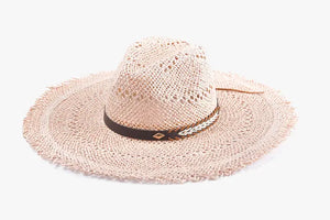 Claudia Wide Brim Straw Hat w/Frayed Edge